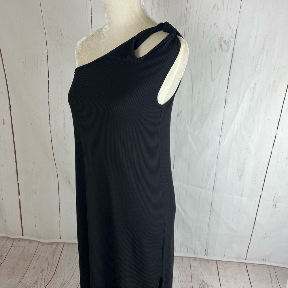 The Drop One shoulder ribbed black midi dress small NWT cutouts slit - Picture 10 of 12